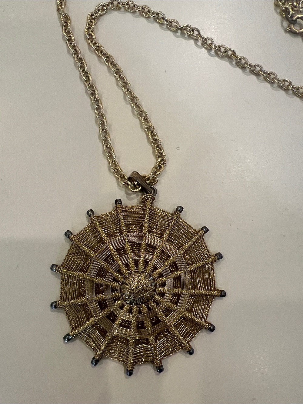 Gold-Tone Web Medallion Pendant Necklace - Women's Fashion Jewelry